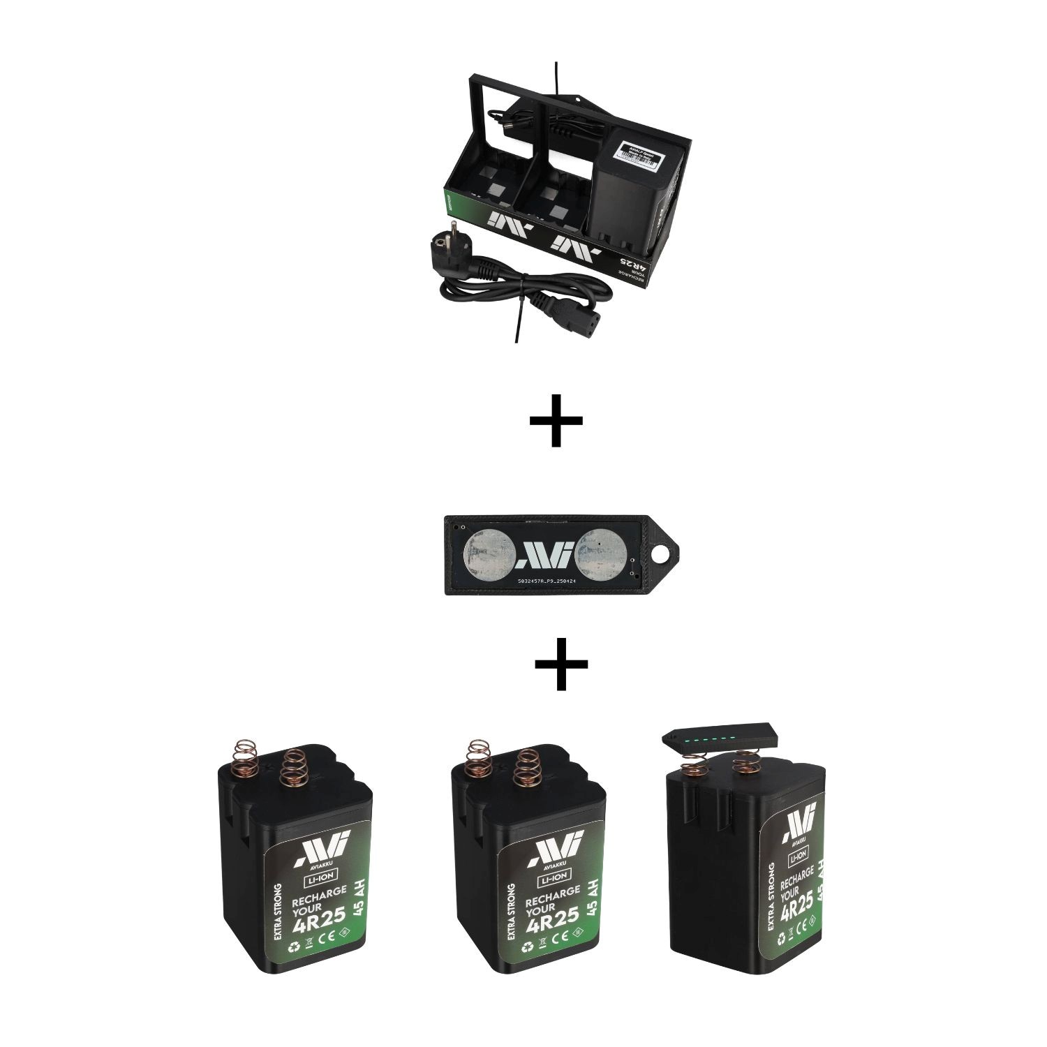 Bundle 3 x AVIakku 45Ah mit Ladegerät und Tester für Warnleuchten
