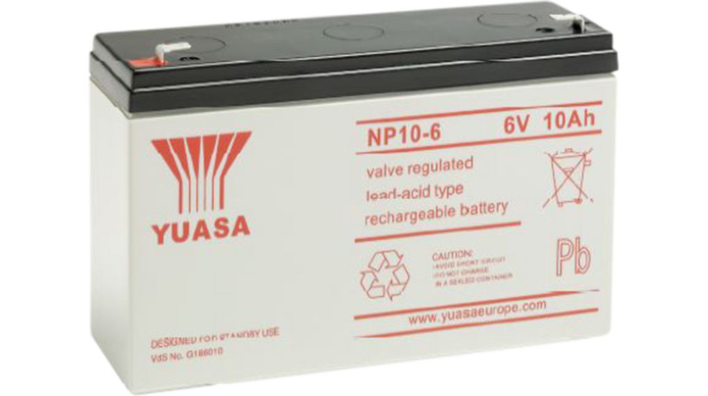YUASA NP10-6 (6V 10Ah) Flachsteckzunge, 4.8 mm
