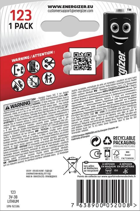 Energizer CR 123 Lithium Zylinder (1er Blister) 