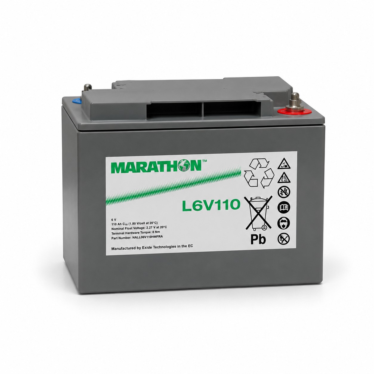 Exide Marathon L6V110 (C10) 6V / 112Ah M8 AGM Bleiakku 